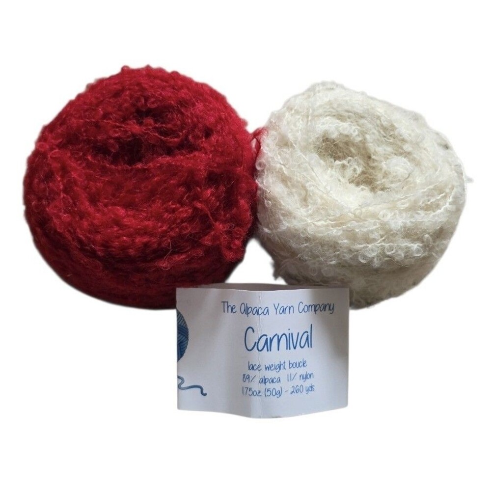 2x The Alpaca Yarn Company Carnival Alpaca Blend Lace Weight Boucle Red White